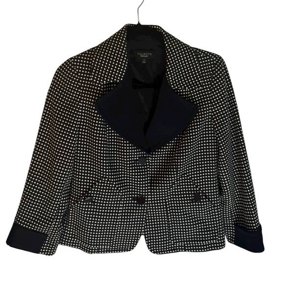 Talbots Business Professional Black and White Polka Dot Suit Coat Blazer Jacket - Picture 1 of 6